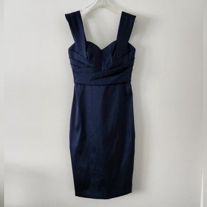 THEIA | Mikado cocktail midi dress satin navy sz 8